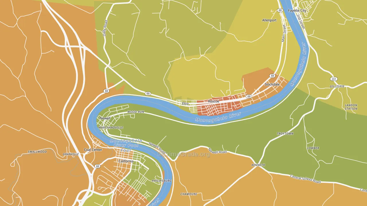 Elco, PA Map of Robbery Rates