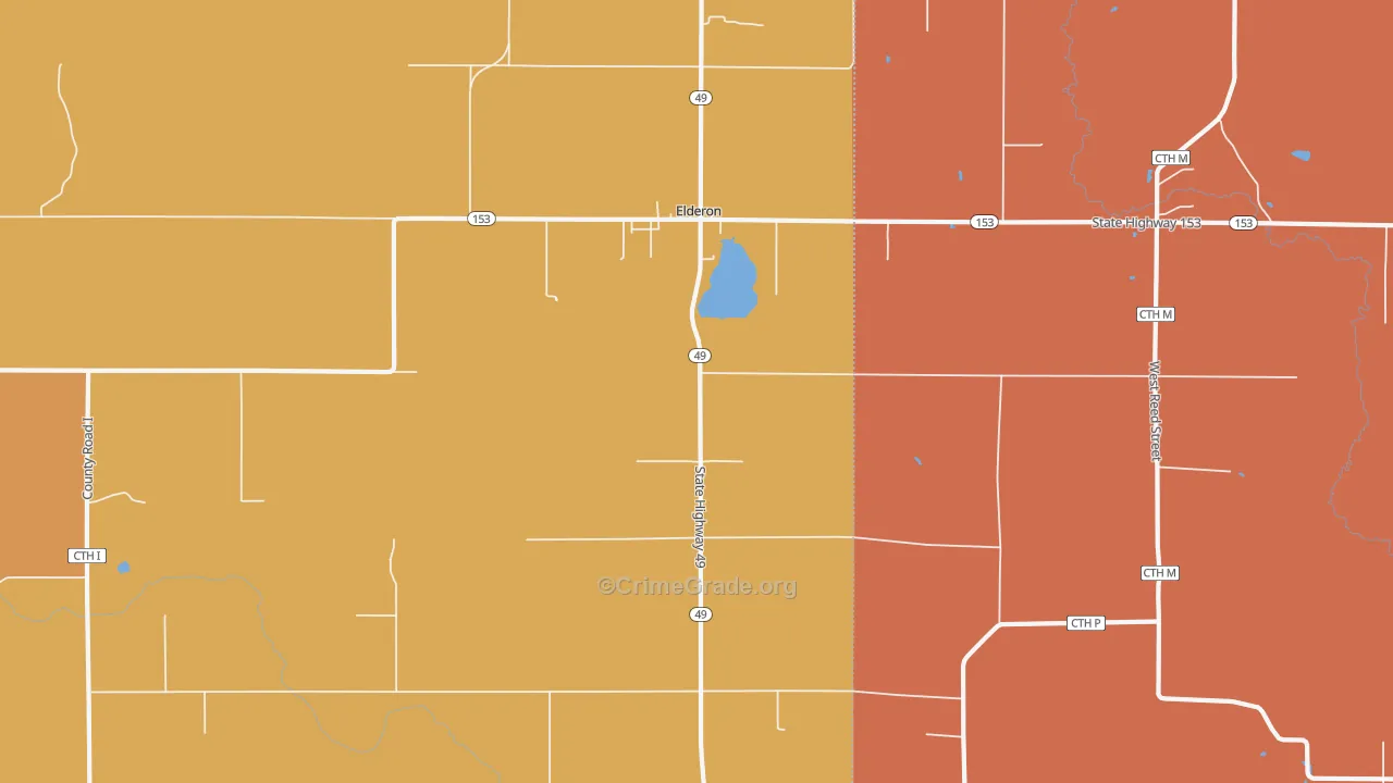Elderon, WI Map of Robbery Rates