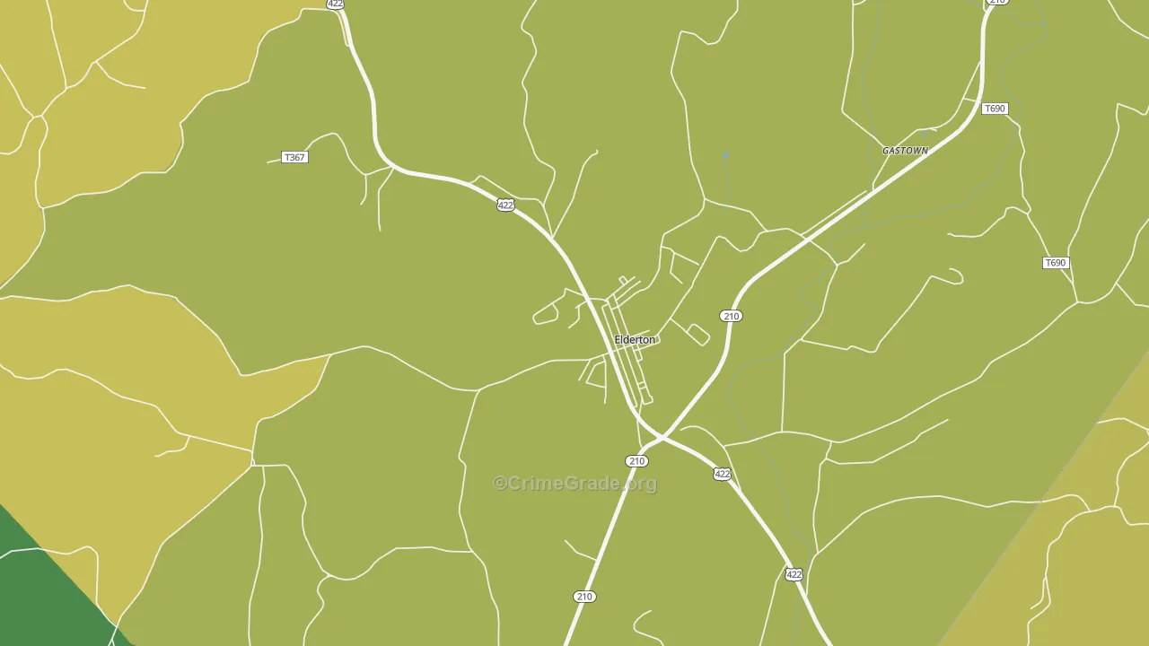 Elderton, PA Map of Robbery Rates