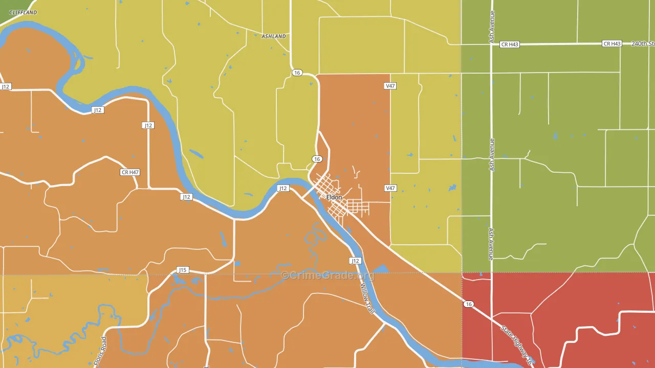 Eldon, IA Map of Robbery Rates