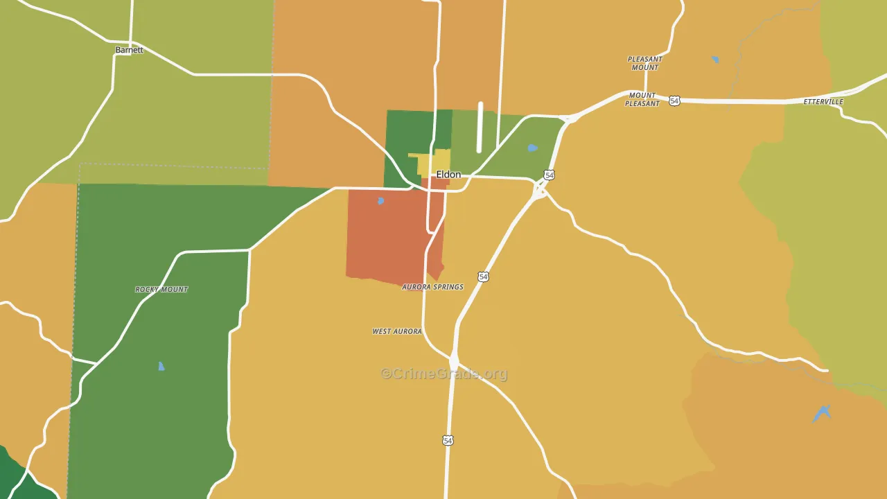 Eldon, MO Map of Robbery Rates