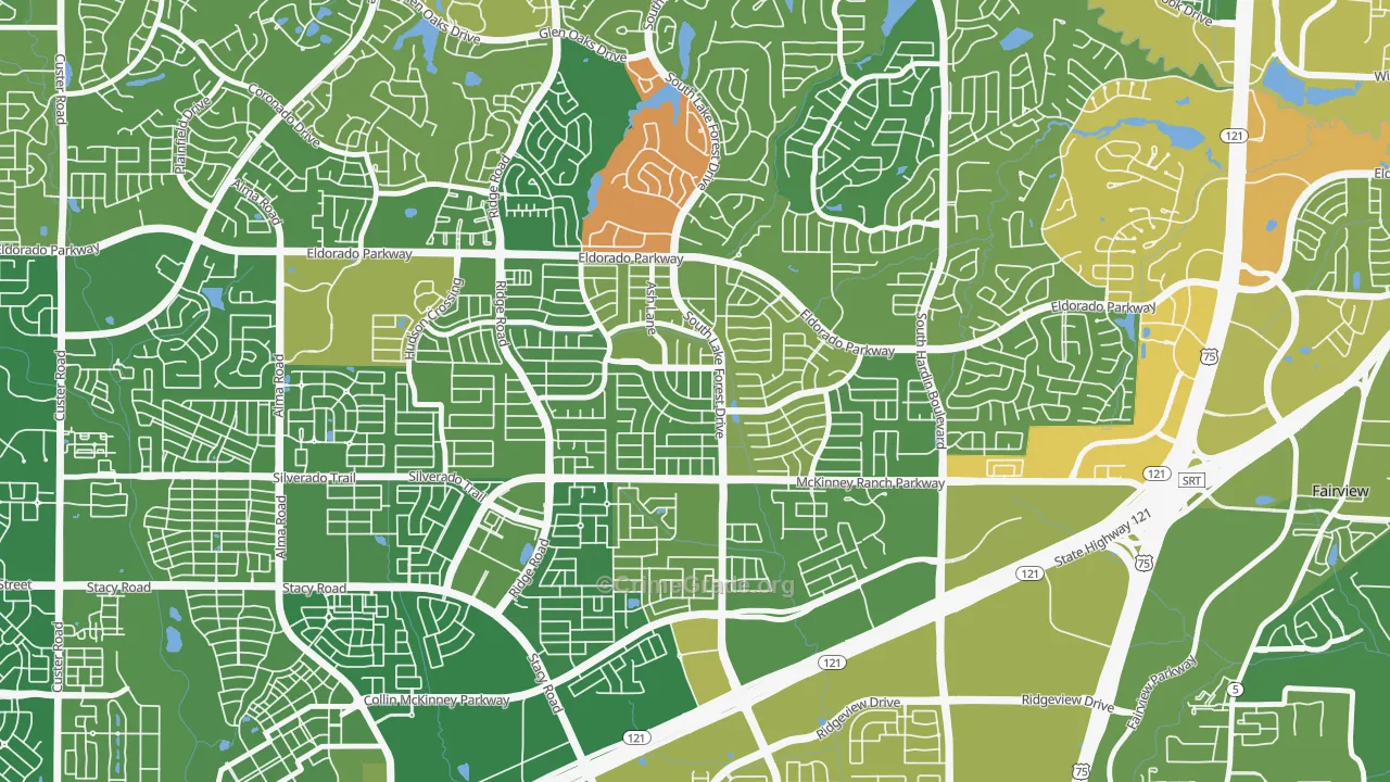 Eldorado Heights, McKinney, TX Map of Robbery Rates
