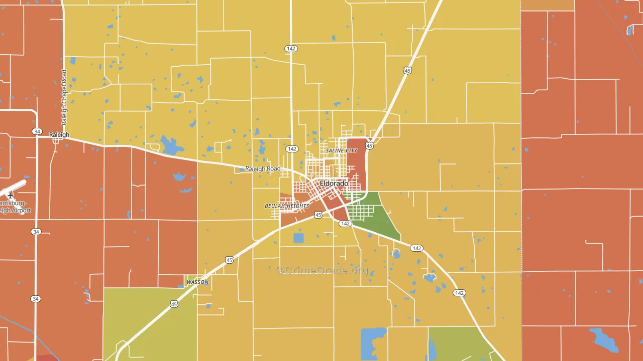 Eldorado, IL Map of Robbery Rates