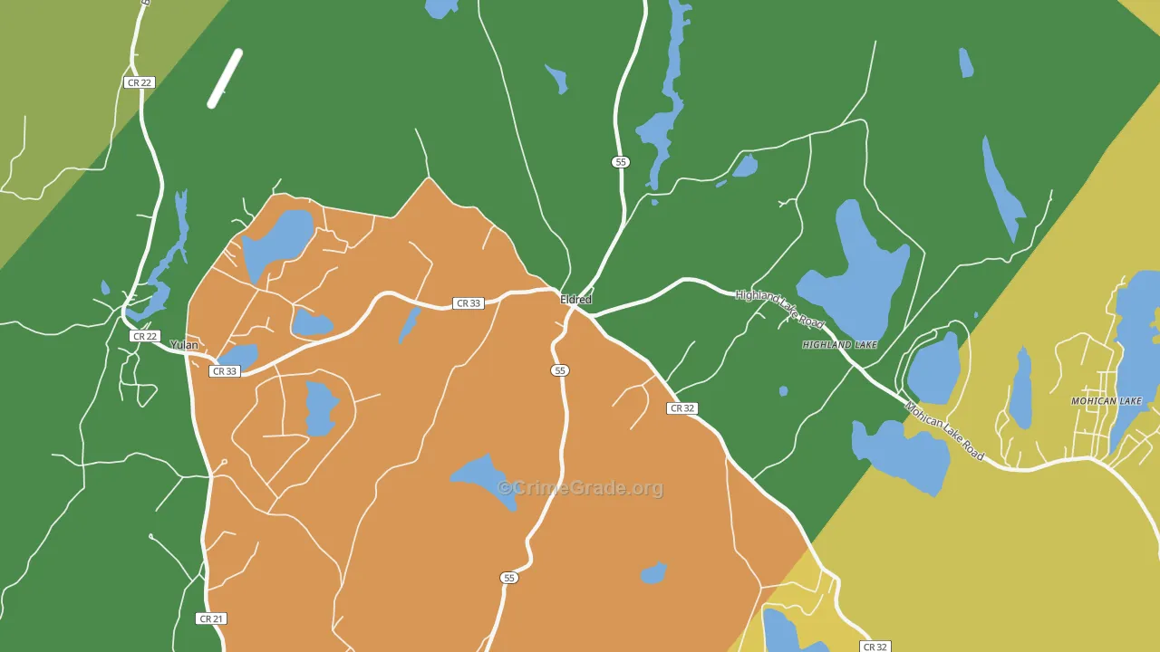 Eldred, NY Map of Robbery Rates