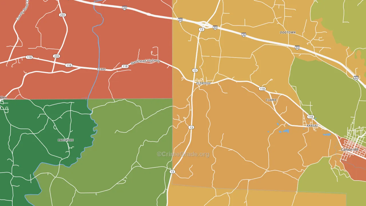 Eldridge, AL Map of Robbery Rates