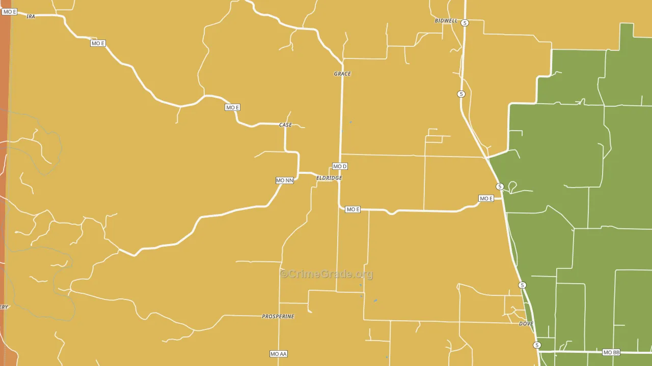 Eldridge, MO Map of Robbery Rates