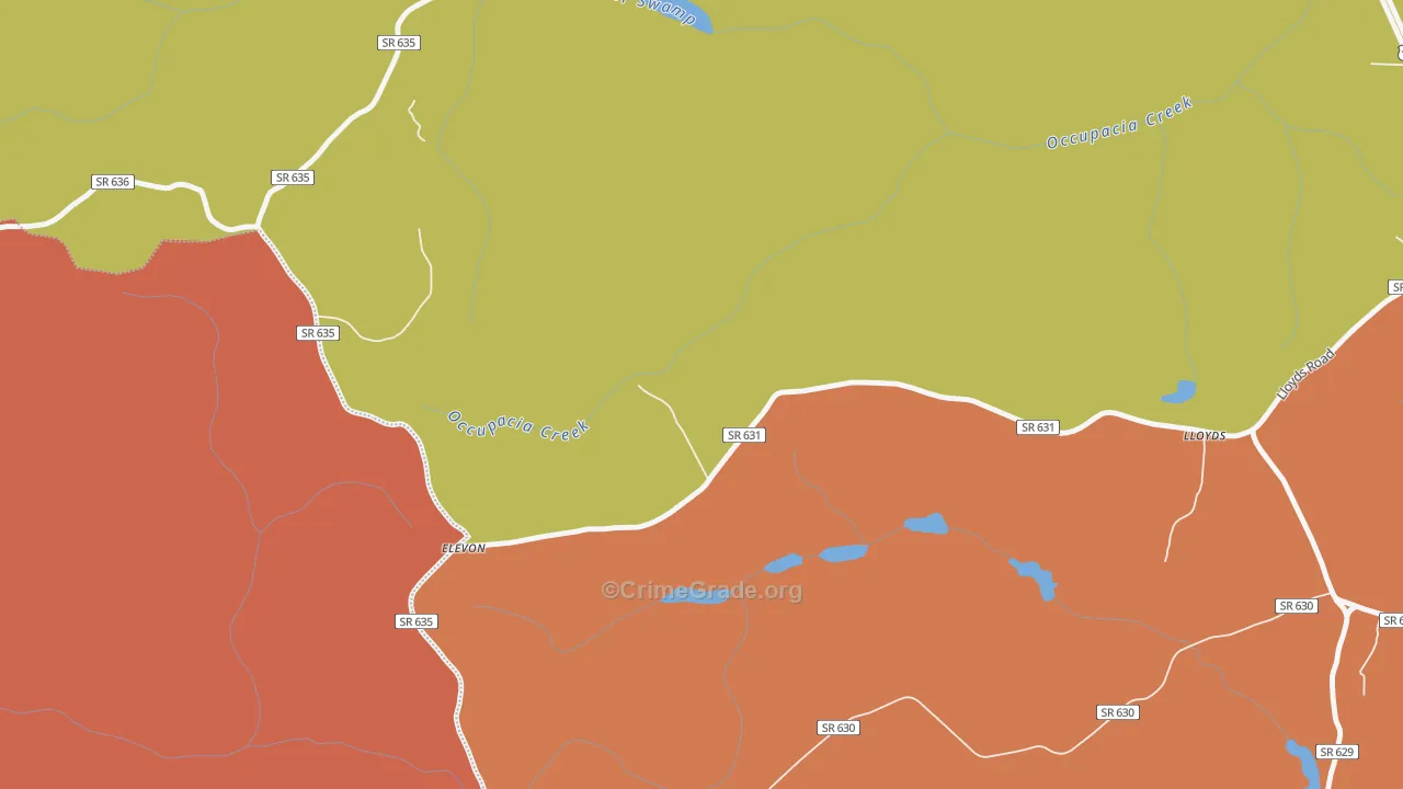 Elevon, VA Map of Robbery Rates