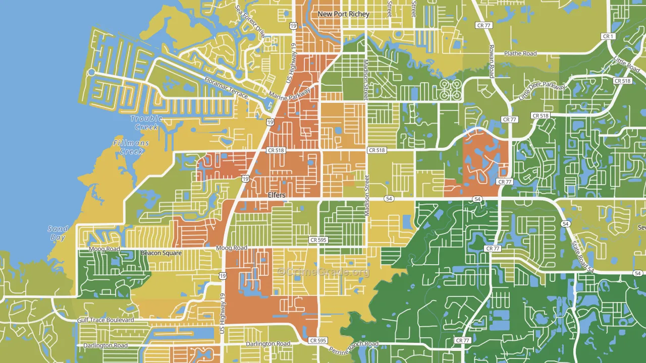 Elfers, FL Map of Robbery Rates