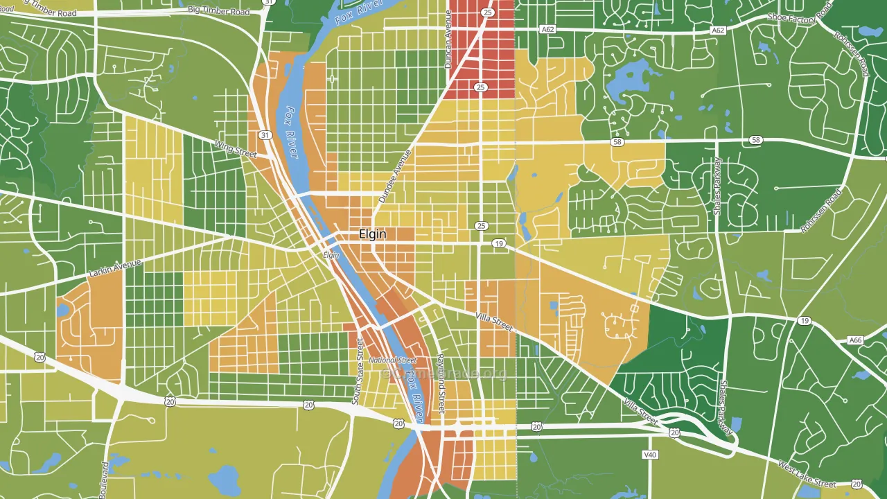 Elgin Historic District, Elgin, IL Map of Robbery Rates