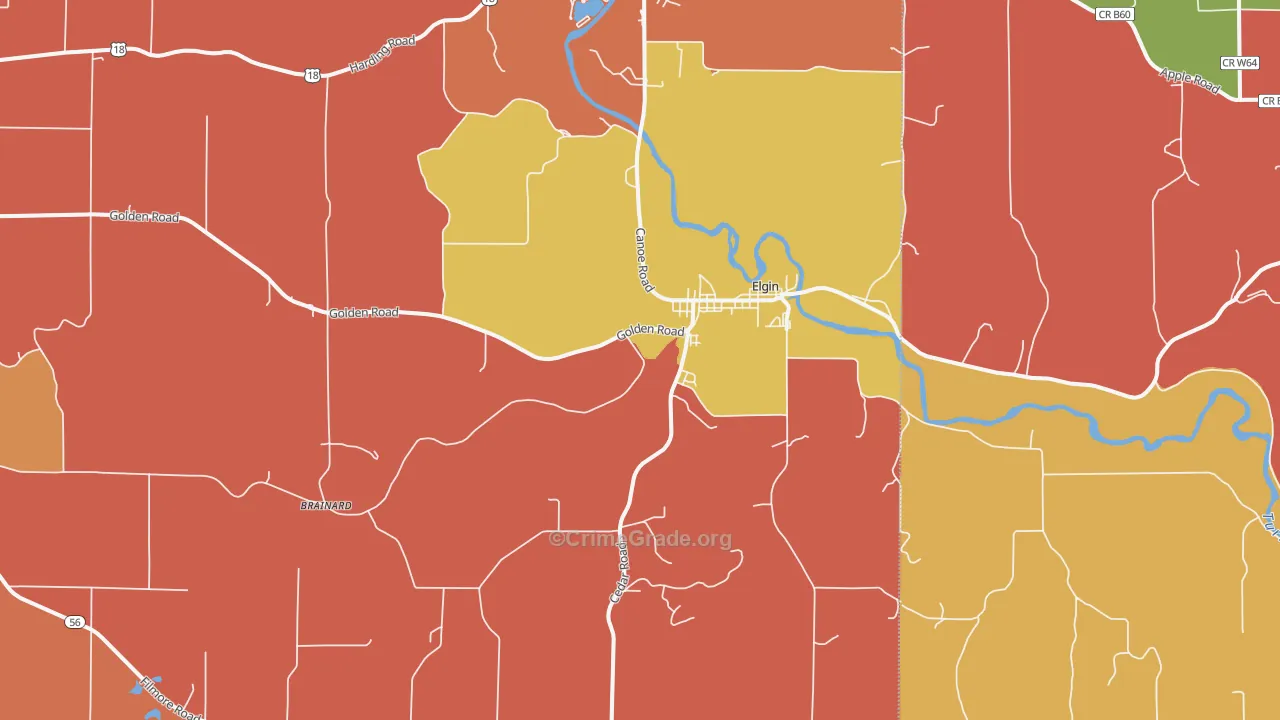 Elgin, IA Map of Robbery Rates
