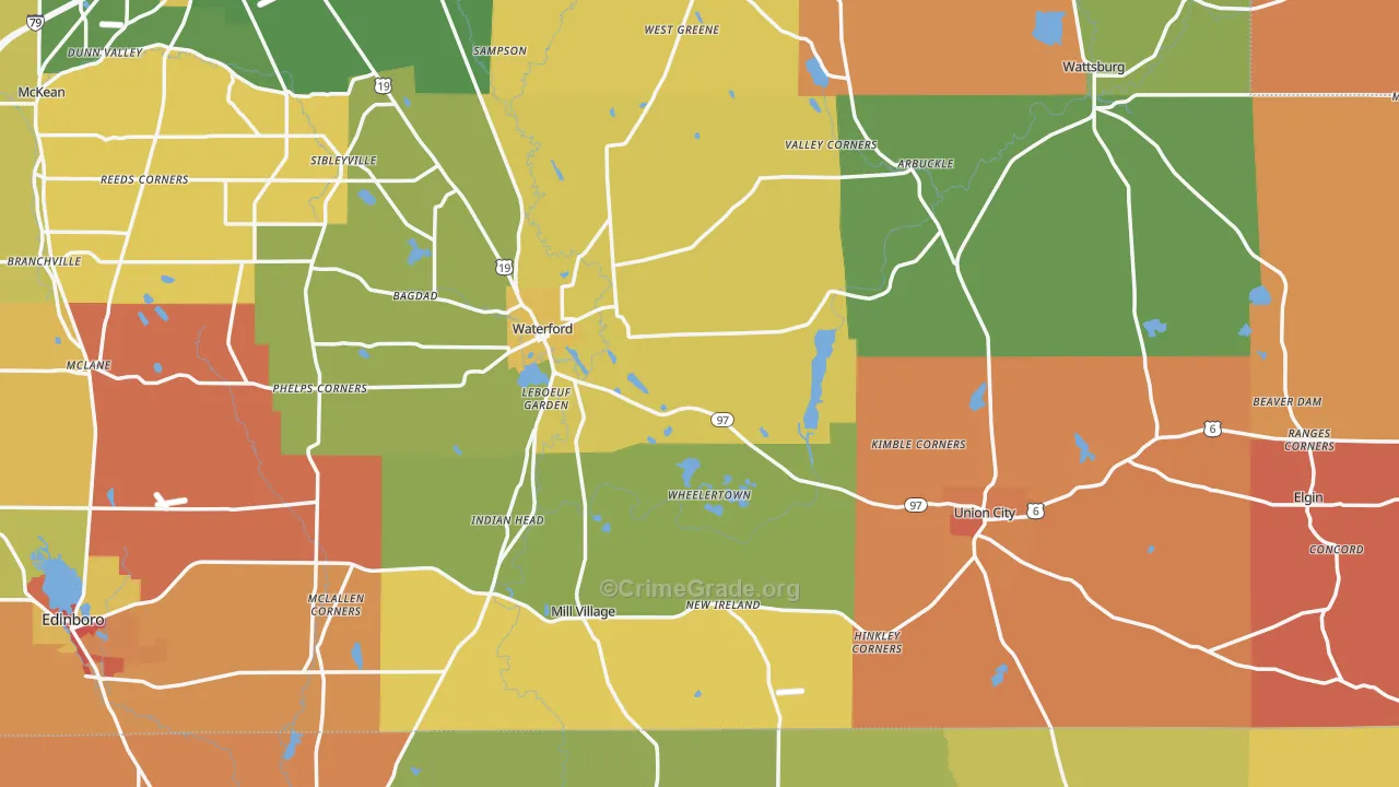 Elgin, PA Map of Robbery Rates