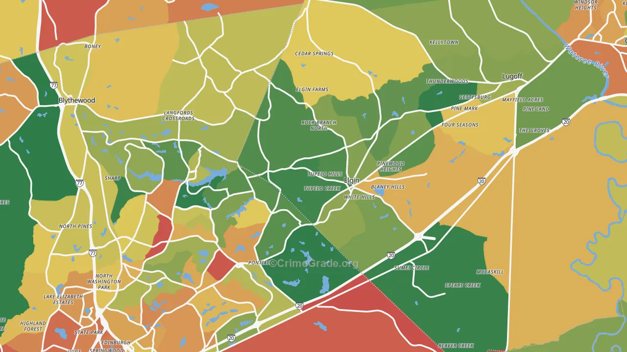 Elgin, SC Map of Robbery Rates
