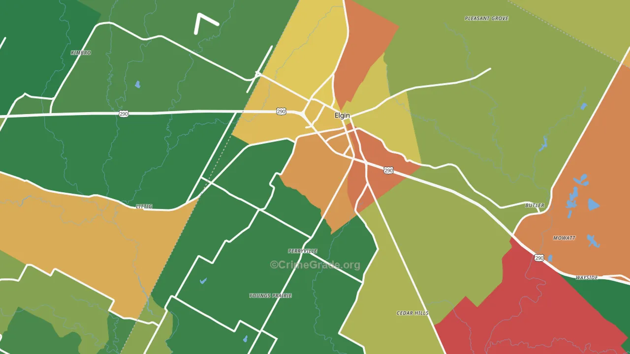 Elgin, TX Map of Robbery Rates