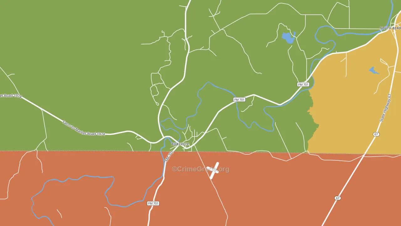 Eliasville, TX Map of Robbery Rates
