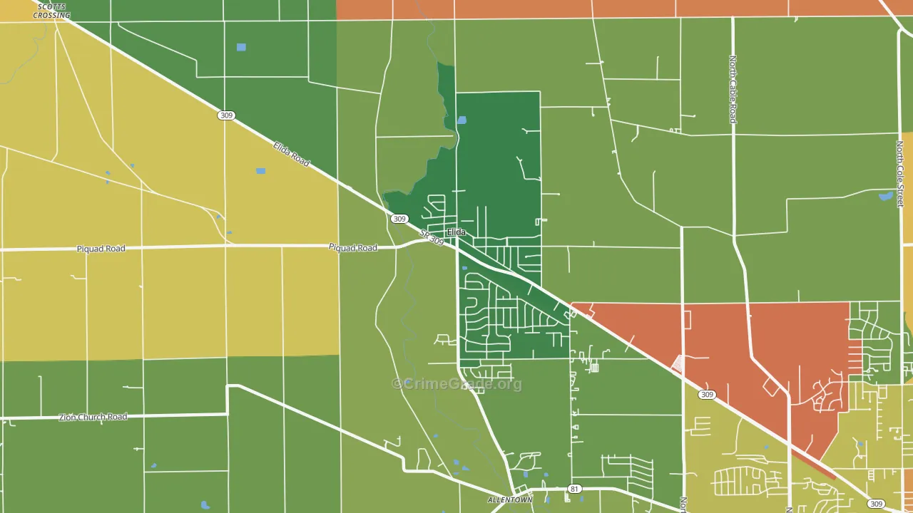 Elida, OH Map of Robbery Rates