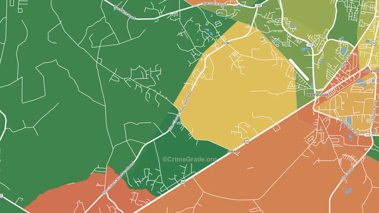 Elim, GA Map of Robbery Rates