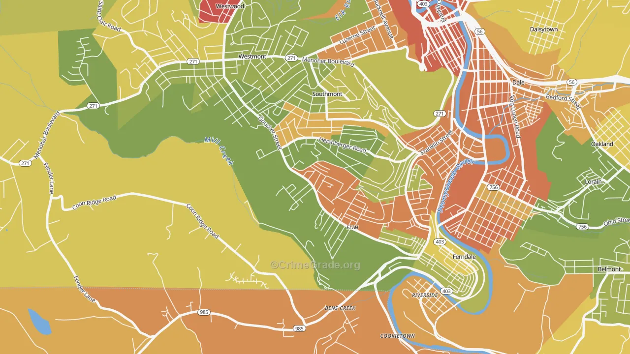 Elim, PA Map of Robbery Rates