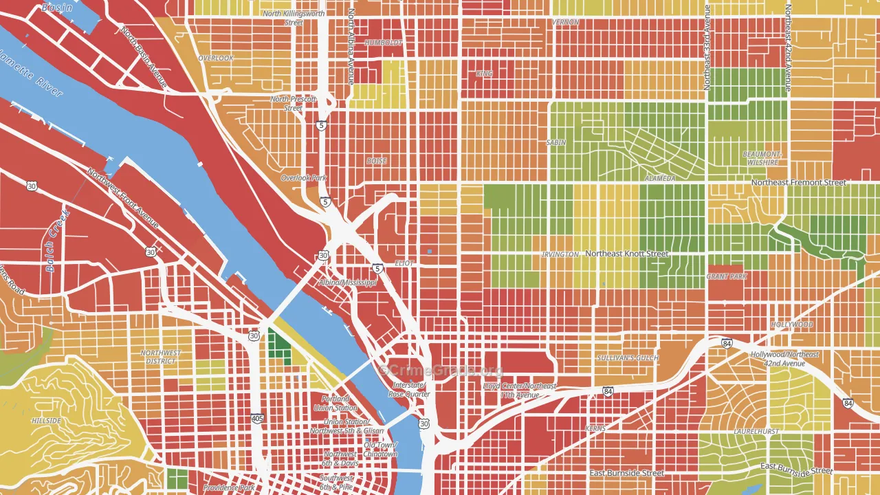 Eliot, Portland, OR Map of Robbery Rates