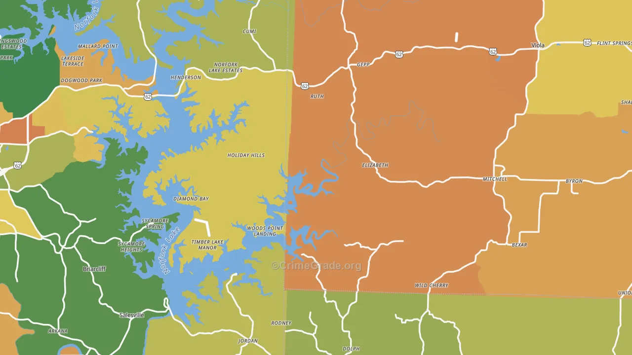 Elizabeth, AR Map of Robbery Rates