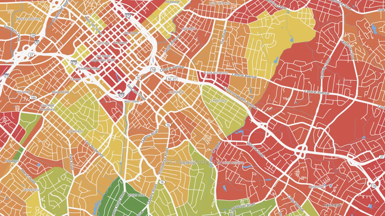 Elizabeth, Charlotte, NC Map of Robbery Rates