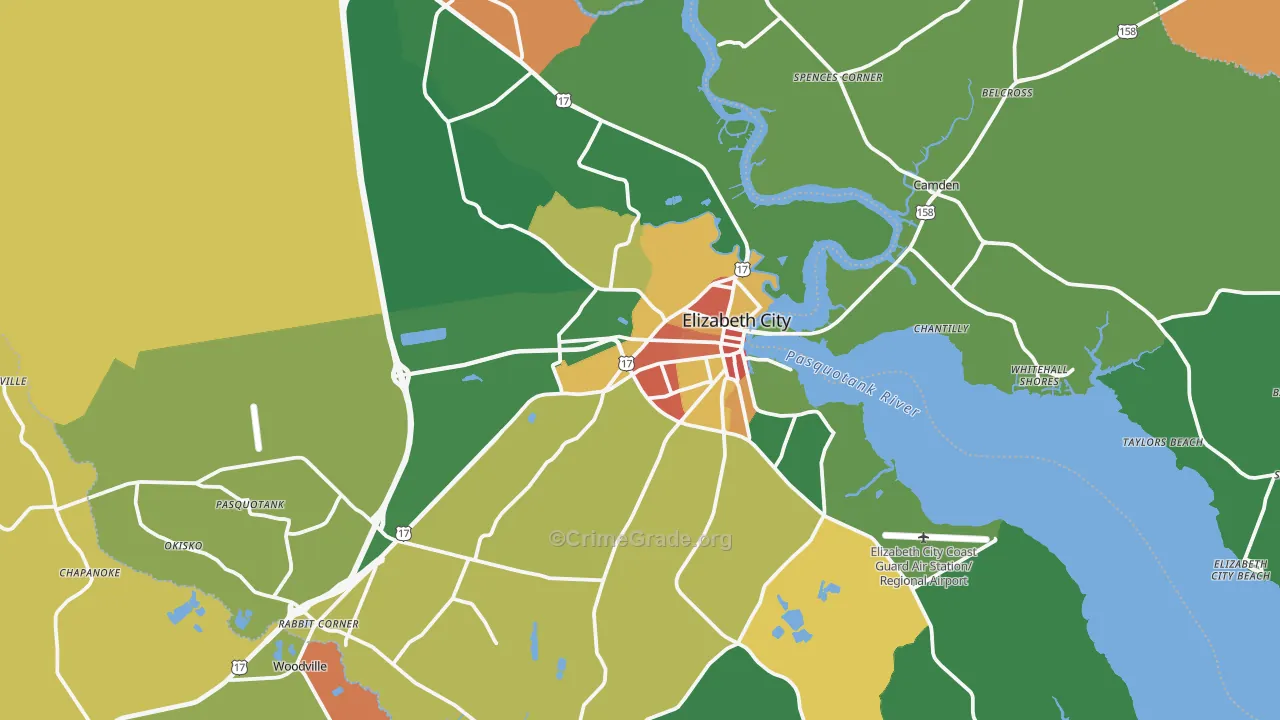 Elizabeth City, NC Map of Robbery Rates