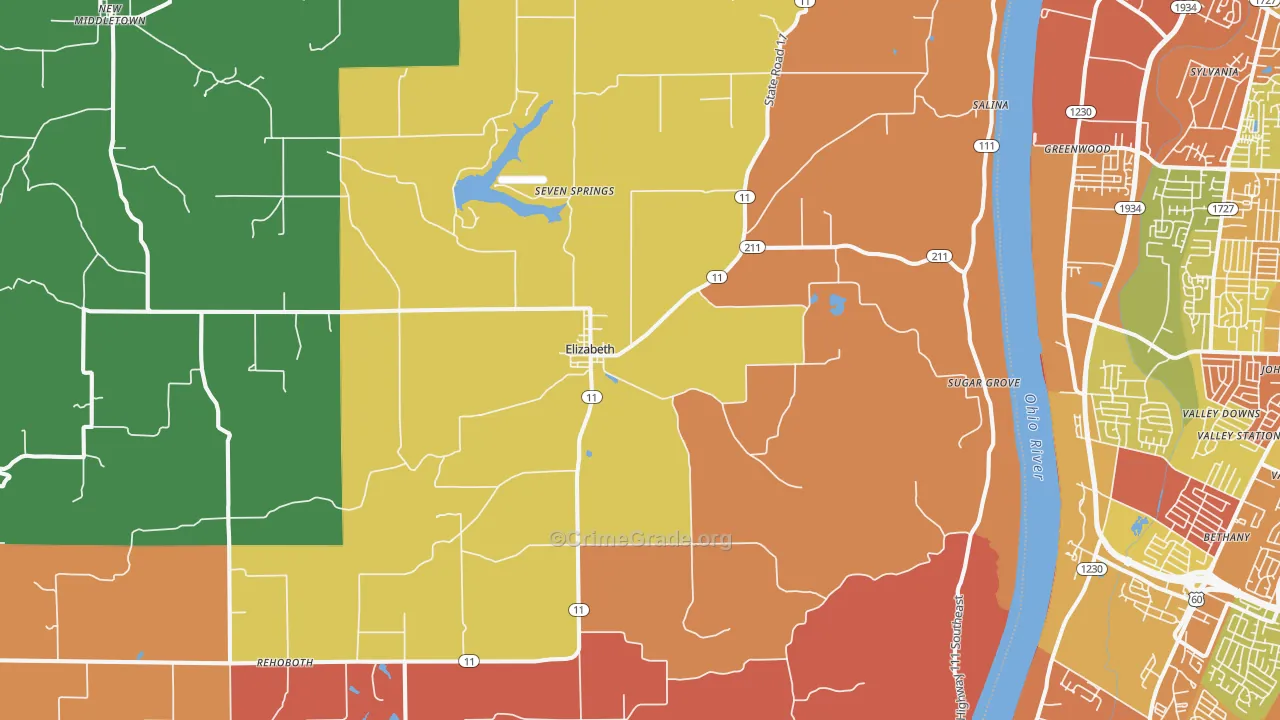 Elizabeth, IN Map of Robbery Rates