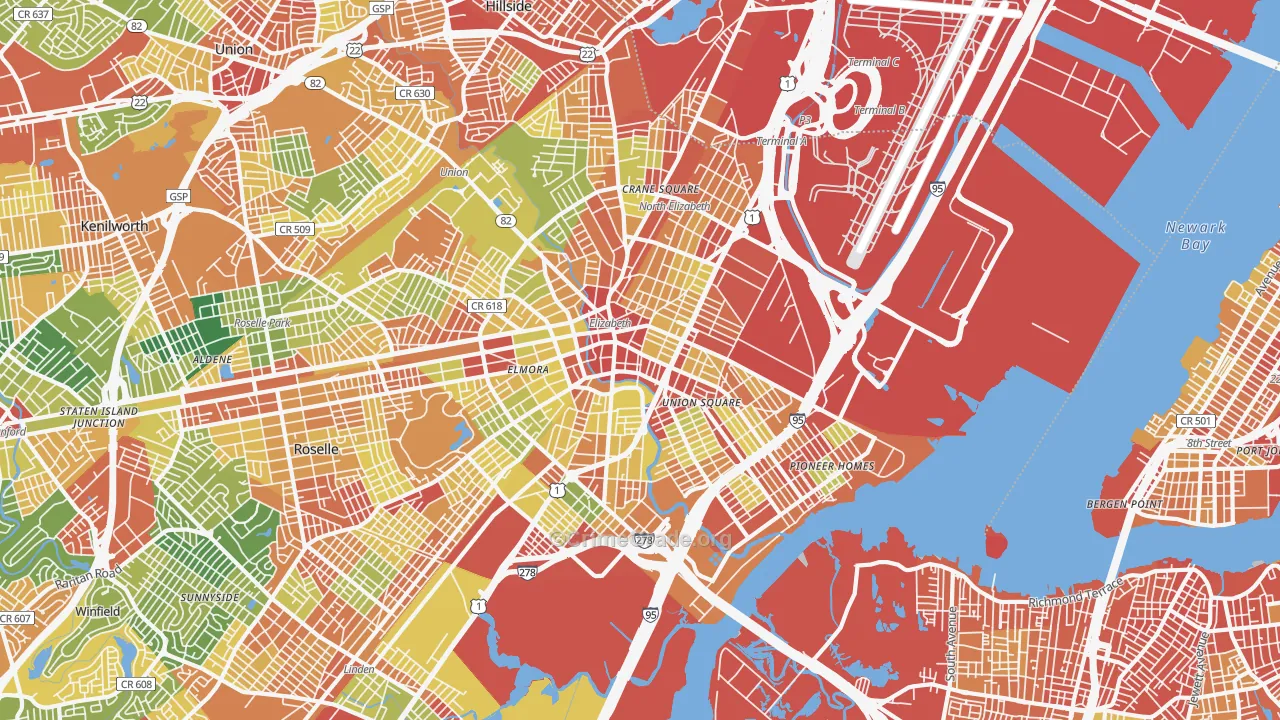 Elizabeth, NJ Map of Robbery Rates
