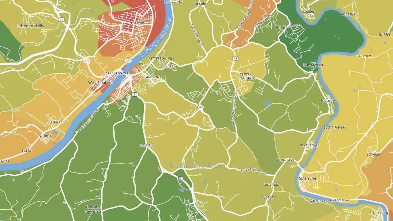 Elizabeth, PA Map of Robbery Rates