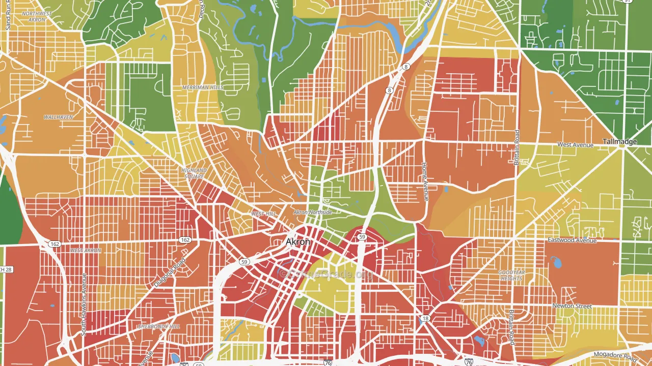 Elizabeth Park Valley, Akron, OH Map of Robbery Rates