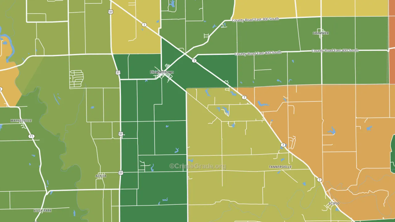 Elizabethtown, IN Map of Robbery Rates