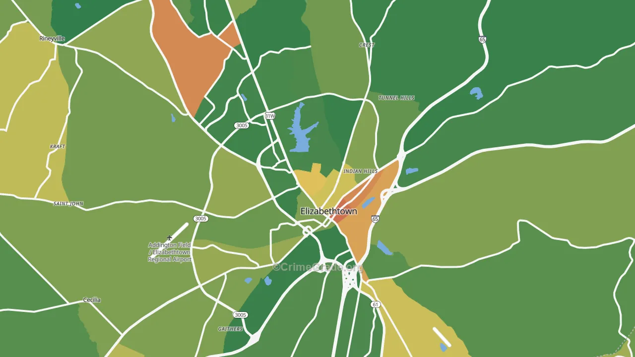 Elizabethtown, KY Map of Robbery Rates
