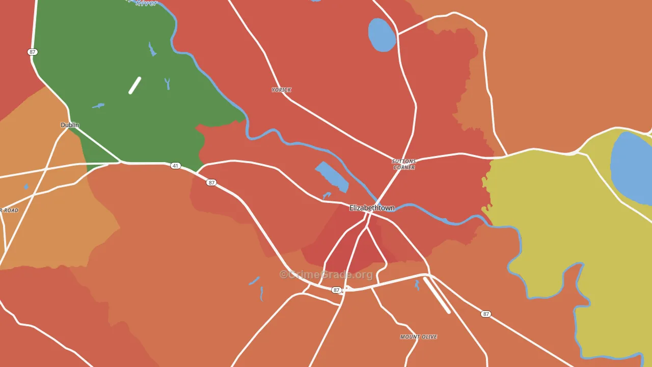 Elizabethtown, NC Map of Robbery Rates