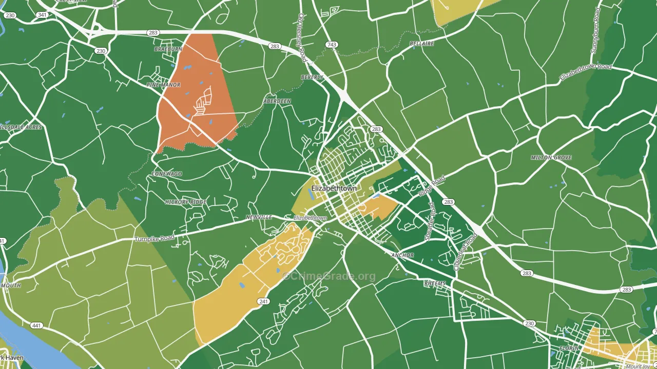 Elizabethtown, PA Map of Robbery Rates
