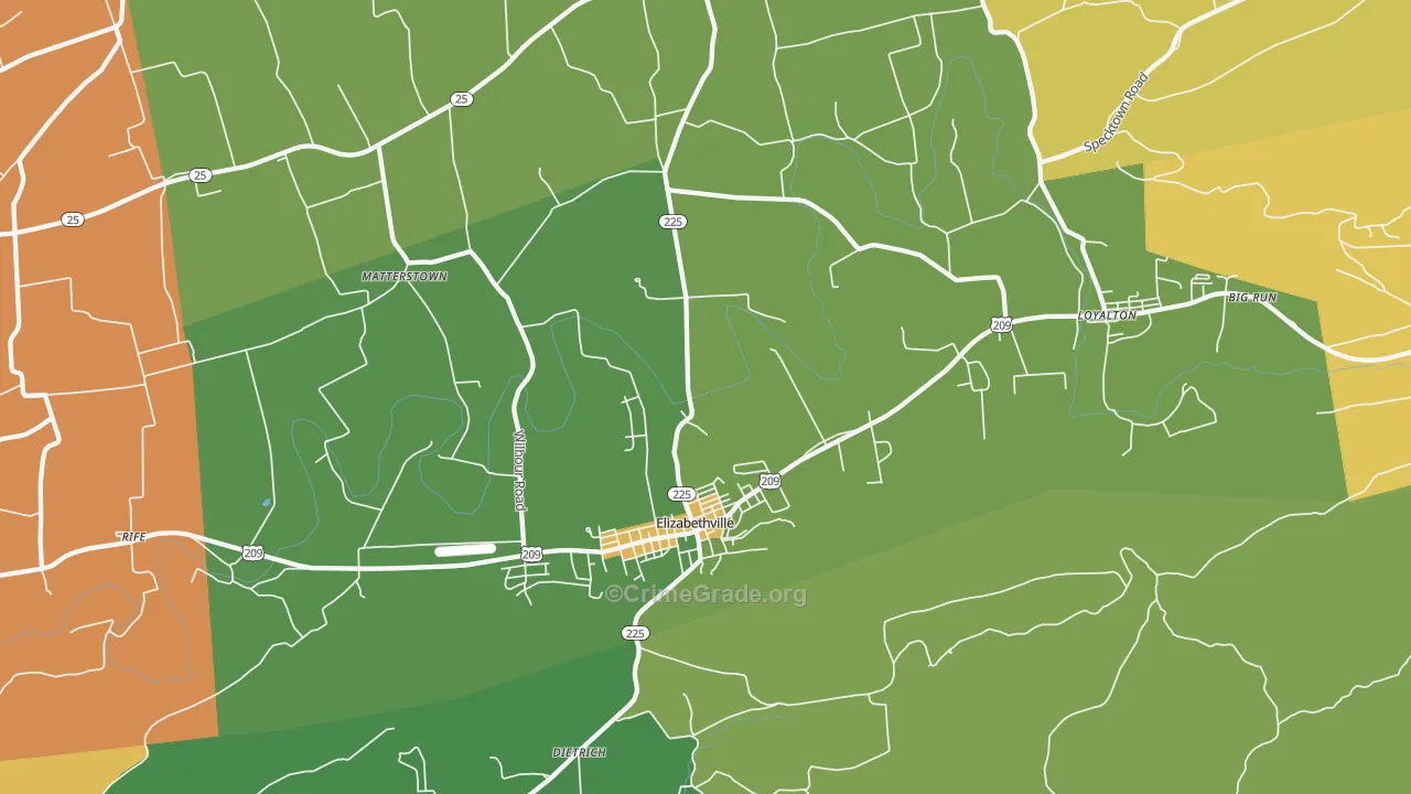 Elizabethville, PA Map of Robbery Rates