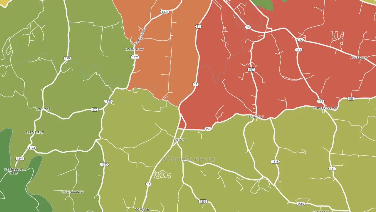 Elizaville, KY Map of Robbery Rates
