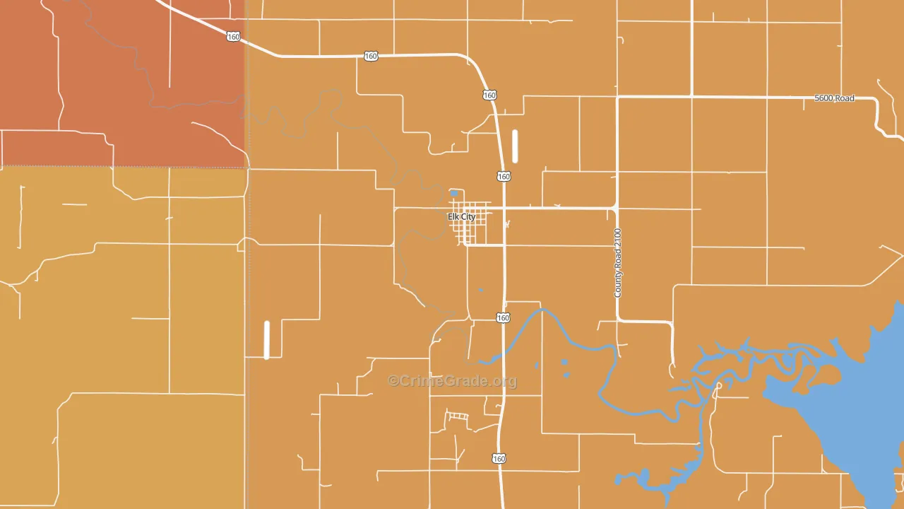 Elk City, KS Map of Robbery Rates