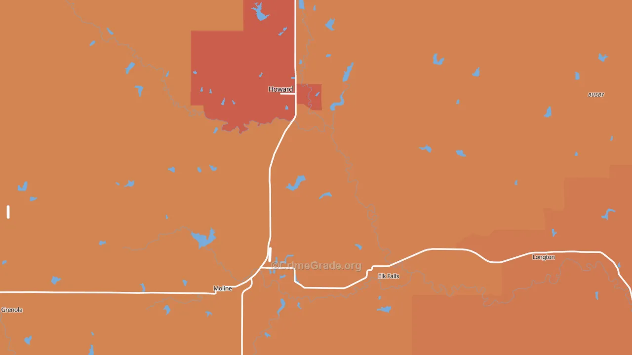 Elk County, KS Map of Robbery Rates