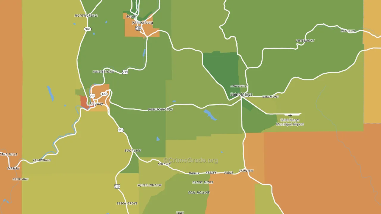 Elk County, PA Map of Robbery Rates