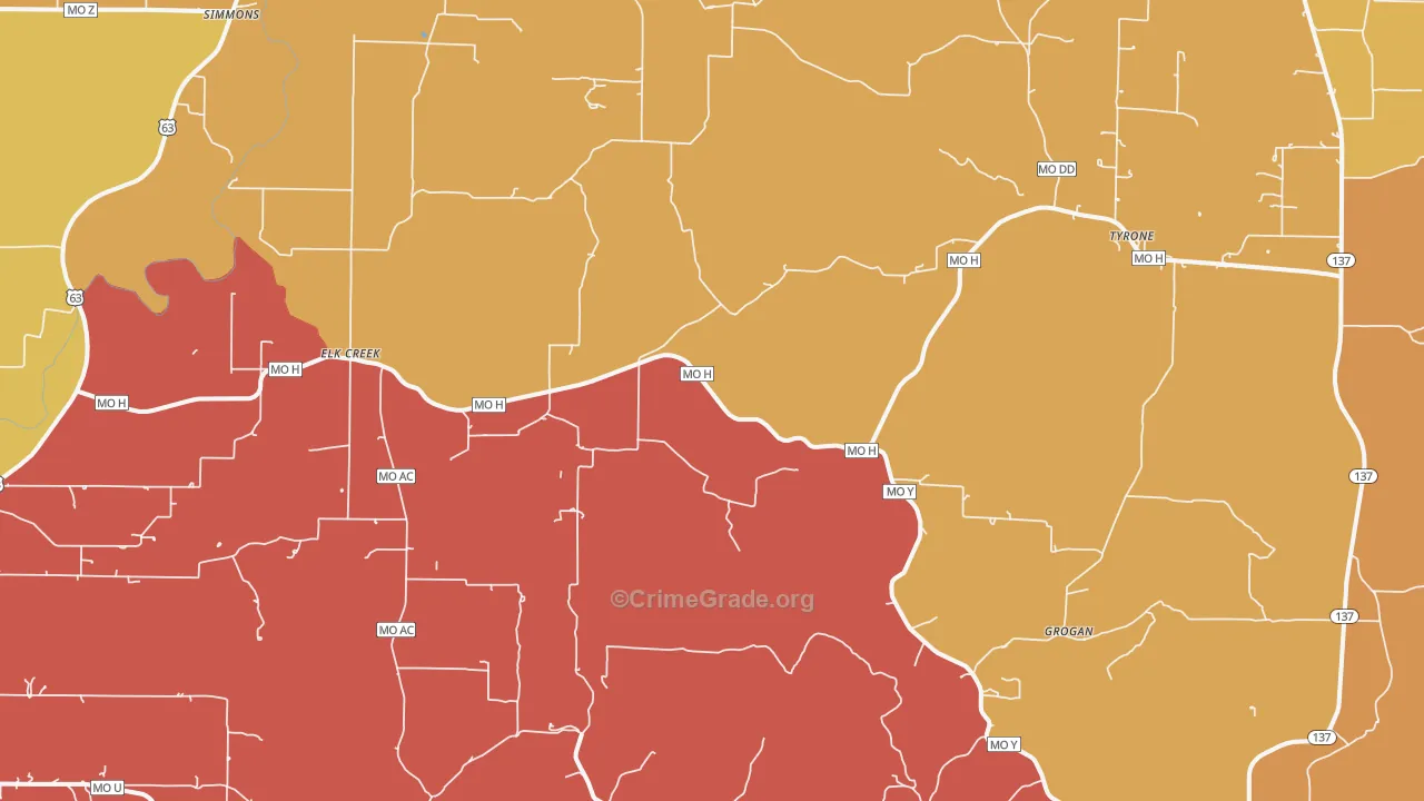 Elk Creek, MO Map of Robbery Rates