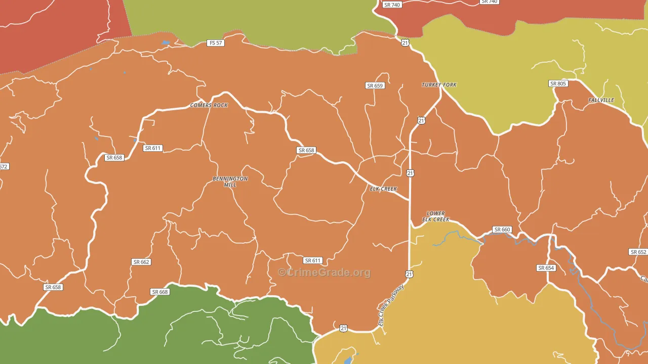 Elk Creek, VA Map of Robbery Rates