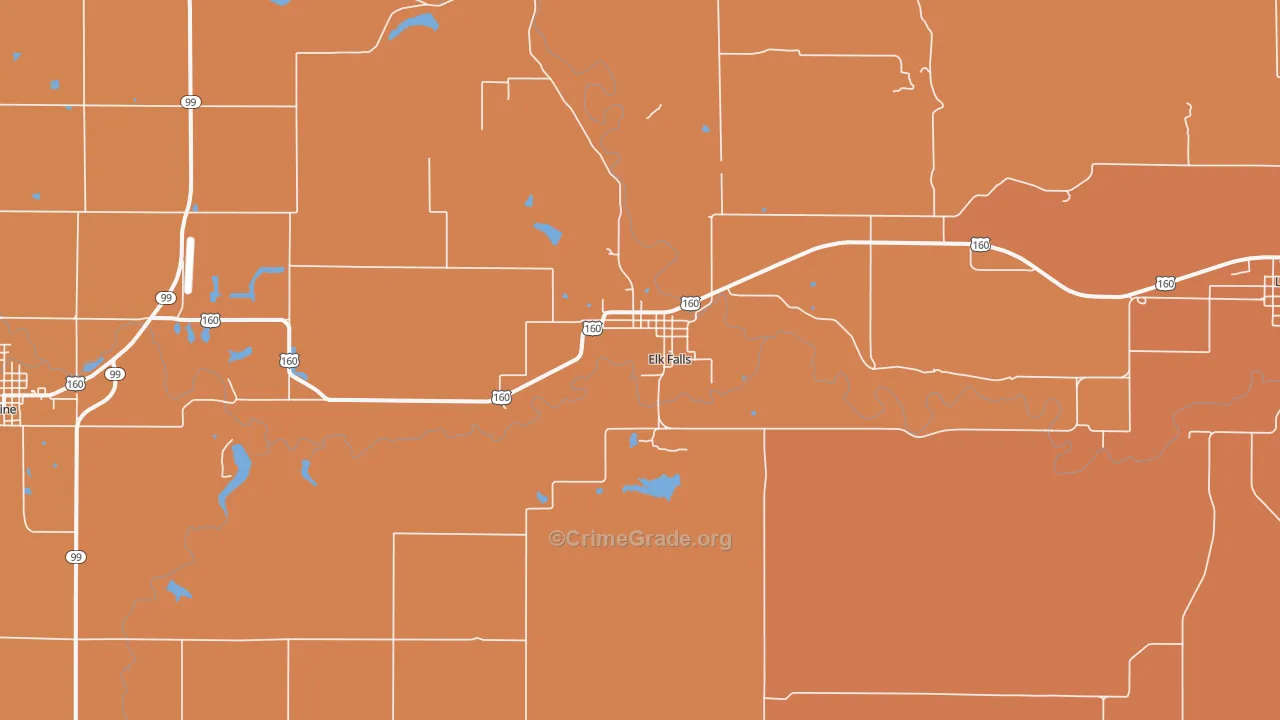 Elk Falls, KS Map of Robbery Rates