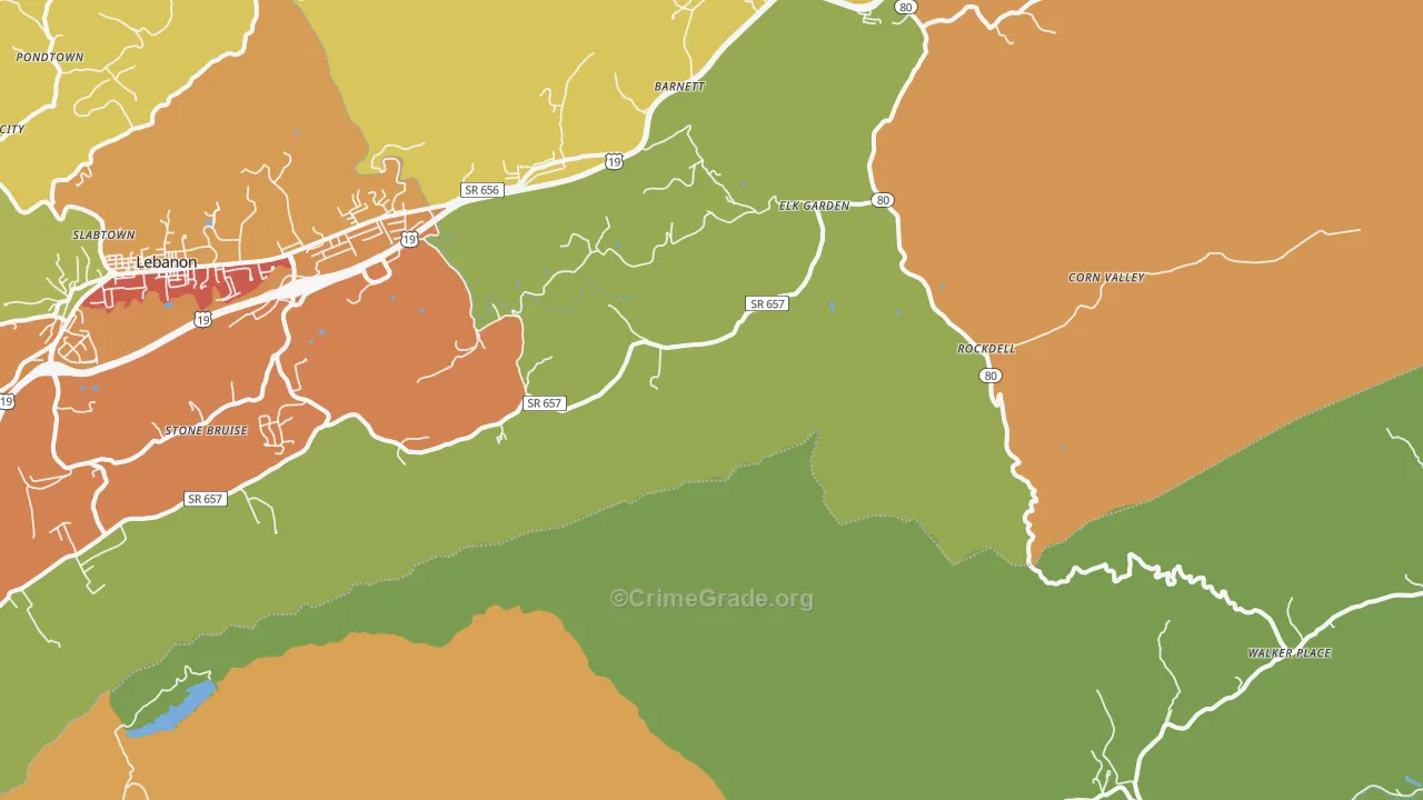 Elk Garden, VA Map of Robbery Rates