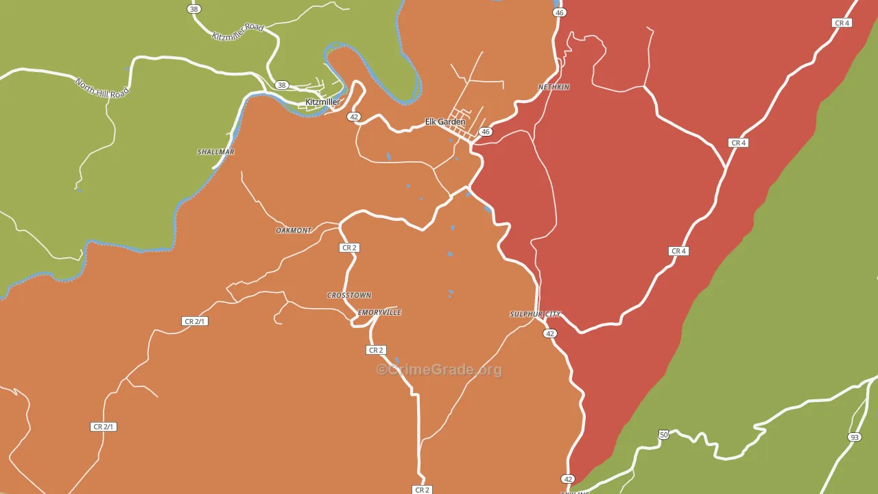 Elk Garden, WV Map of Robbery Rates