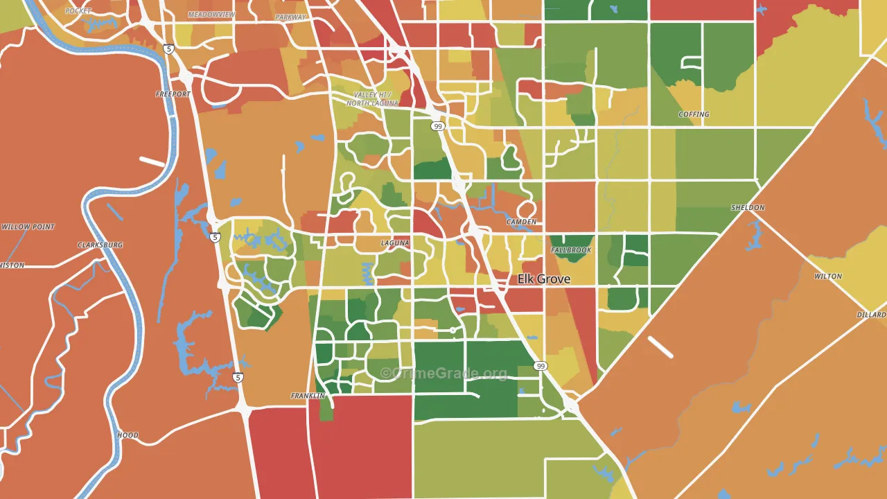 Elk Grove, CA Map of Robbery Rates