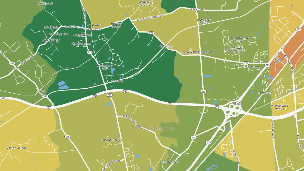 Elk Mills, MD Map of Robbery Rates