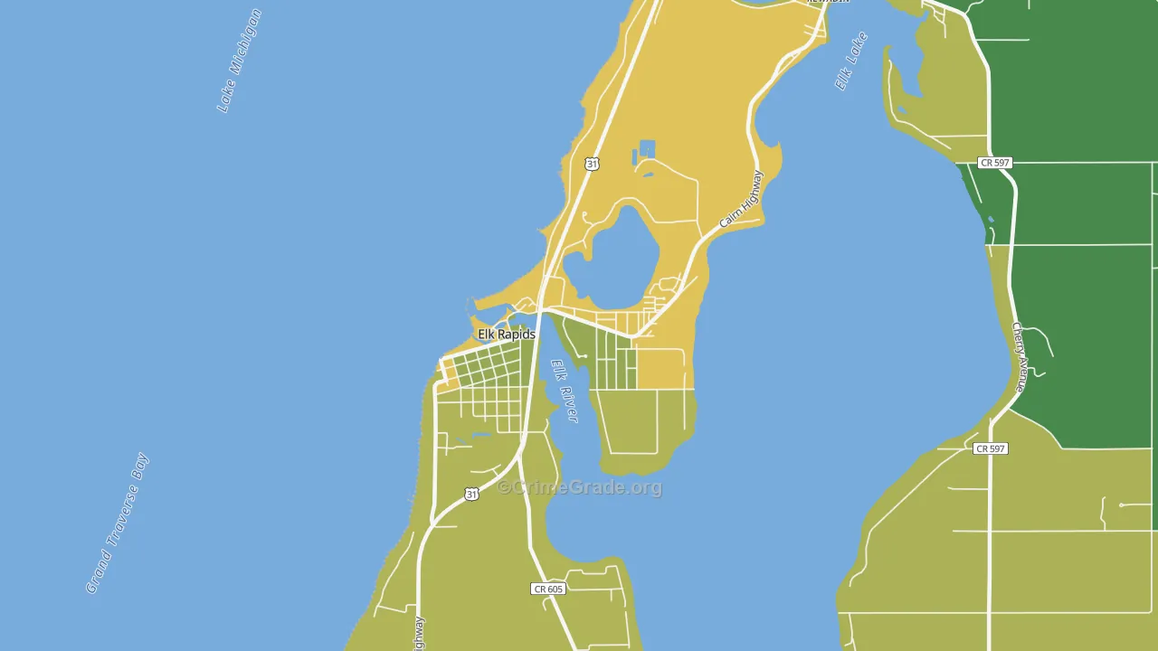Elk Rapids, MI Map of Robbery Rates