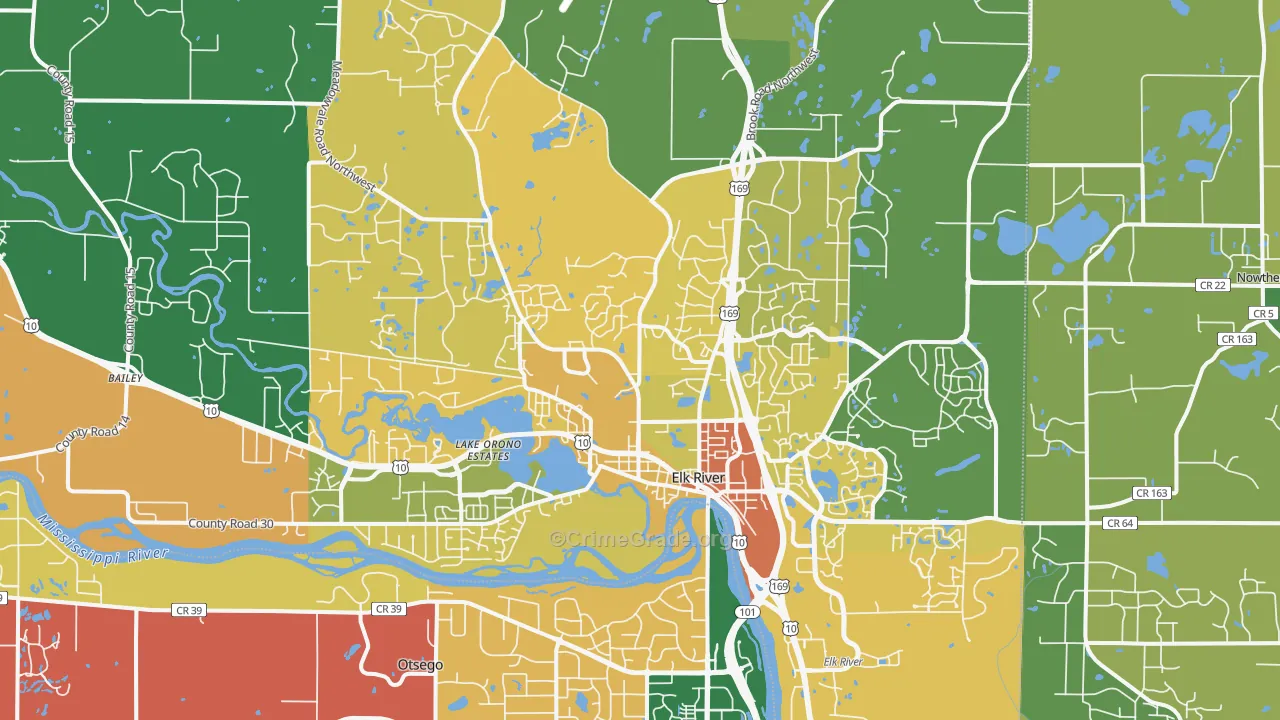 Elk River, MN Map of Robbery Rates
