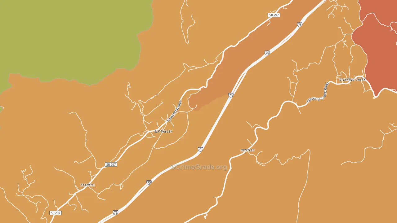 Elk Valley, TN Map of Robbery Rates