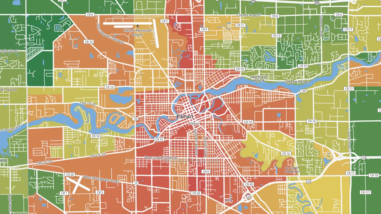 Elkhart, IN Map of Robbery Rates