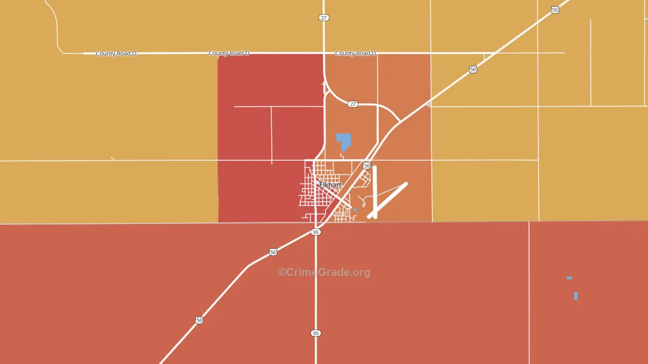 Elkhart, KS Map of Robbery Rates